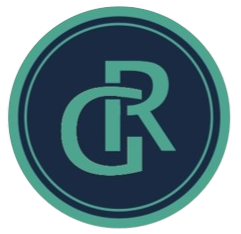 Logotipo con las letras "GR" en un círculo azul oscuro.
